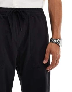 Pull&Bear Wide Leg Casual Trouser In Black For Men 11 Pull&Bear Wide Leg Casual Trouser In Black For Men -Pull&Bear Sales 206886549 4