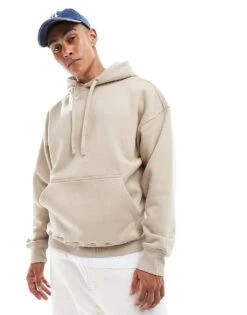 Pull&Bear Basic Hoodie In Beige For Men