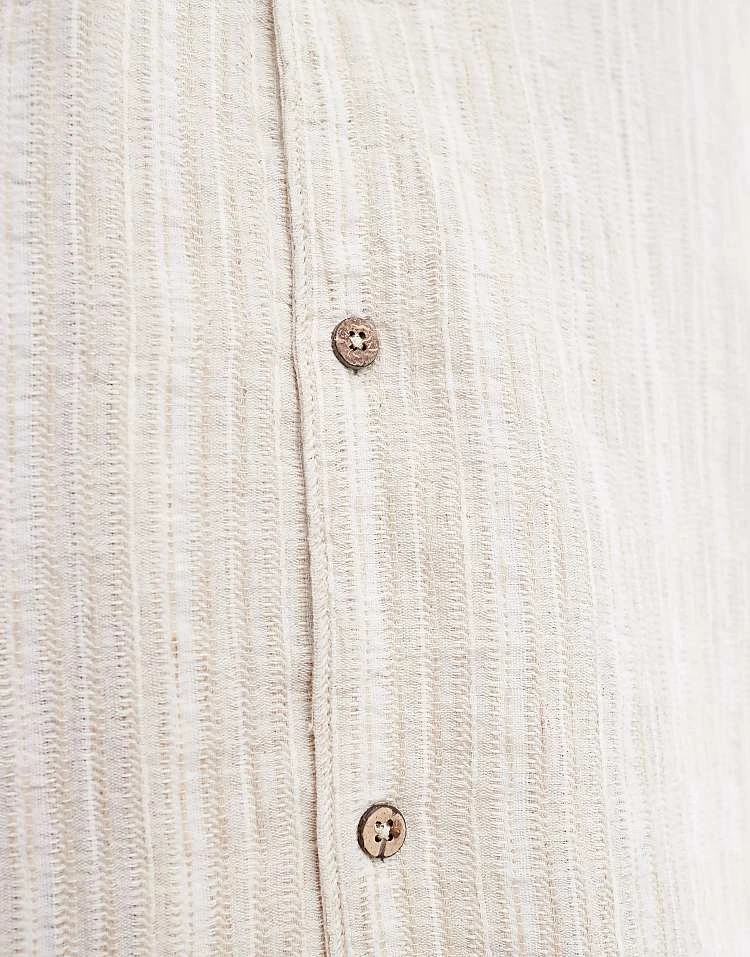 Pull&bear Short Sleeve Textured Stripe Shirt In Ecru For Men 6 Pull&bear Short Sleeve Textured Stripe Shirt In Ecru For Men - Image 4