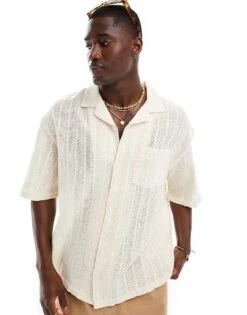 Pull&bear Open Knit Texture Shirt In Ecru For Men -Pull&Bear Sales 206972592 3