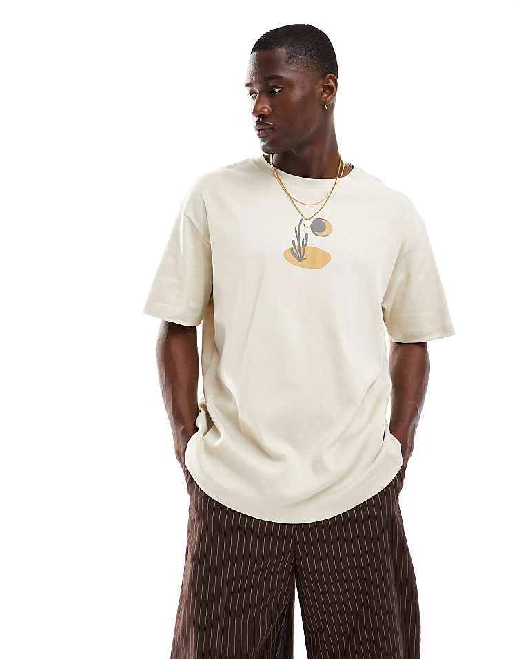 Pull&bear Desert Printed T-shirt In Beige For Men 4 Pull&bear Desert Printed T-shirt In Beige For Men - Image 2