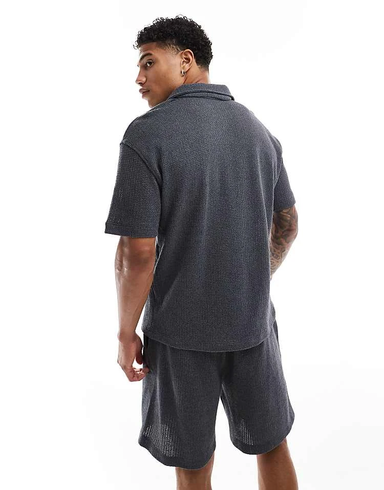 Pull&Bear Knitted Polo Co-ord In Dark Grey For Men 4 Pull&Bear Knitted Polo Co-ord In Dark Grey For Men - Image 2