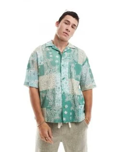 Pull&Bear Patchwork Patterned Shirt In Green For Men -Pull&Bear Sales 207007468 1 green 1