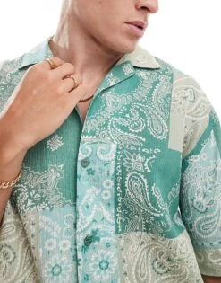 Pull&Bear Patchwork Patterned Shirt In Green For Men -Pull&Bear Sales 207007468 3