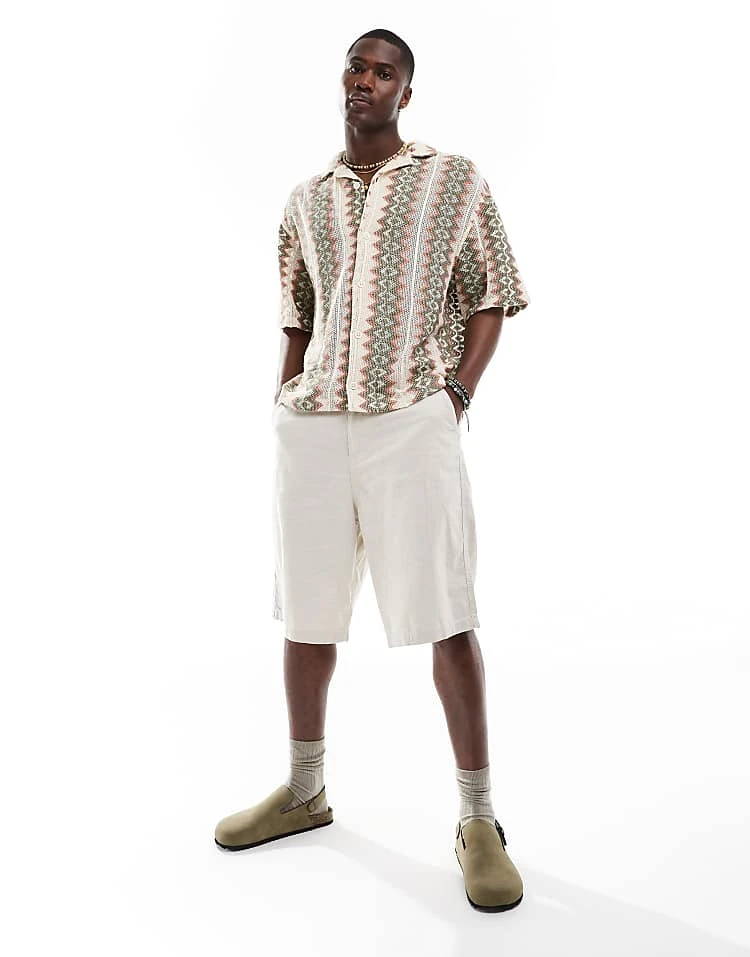 Pull&Bear Patterned Crochet Shirt In Khaki For Men Green 4 Pull&Bear Patterned Crochet Shirt In Khaki For Men Green - Image 2