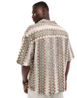 Pull&Bear Patterned Crochet Shirt In Khaki For Men Green 9 Pull&Bear Patterned Crochet Shirt In Khaki For Men Green -Pull&Bear Sales 207007523 3