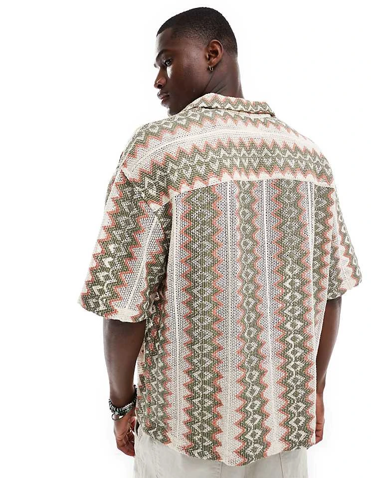 Pull&Bear Patterned Crochet Shirt In Khaki For Men Green 5 Pull&Bear Patterned Crochet Shirt In Khaki For Men Green - Image 3