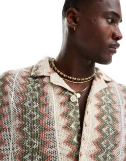 Pull&Bear Patterned Crochet Shirt In Khaki For Men Green 10 Pull&Bear Patterned Crochet Shirt In Khaki For Men Green -Pull&Bear Sales 207007523 4