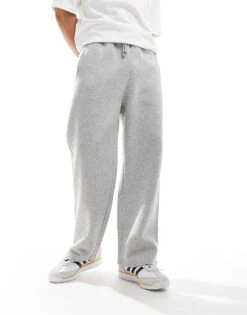 Pull&Bear Heavyweight Wide Leg Joggers In Grey Marl For Men -Pull&Bear Sales 207018029 1 grey 1