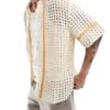 Pull&Bear Crochet Orange Stripe Shirt In Ecru For Men -Pull&Bear Sales 207039917 1 ecru