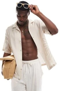 Pull&Bear Rustic Embroidered Shirt In Ecru For Men -Pull&Bear Sales 207039938 1 ecru 1