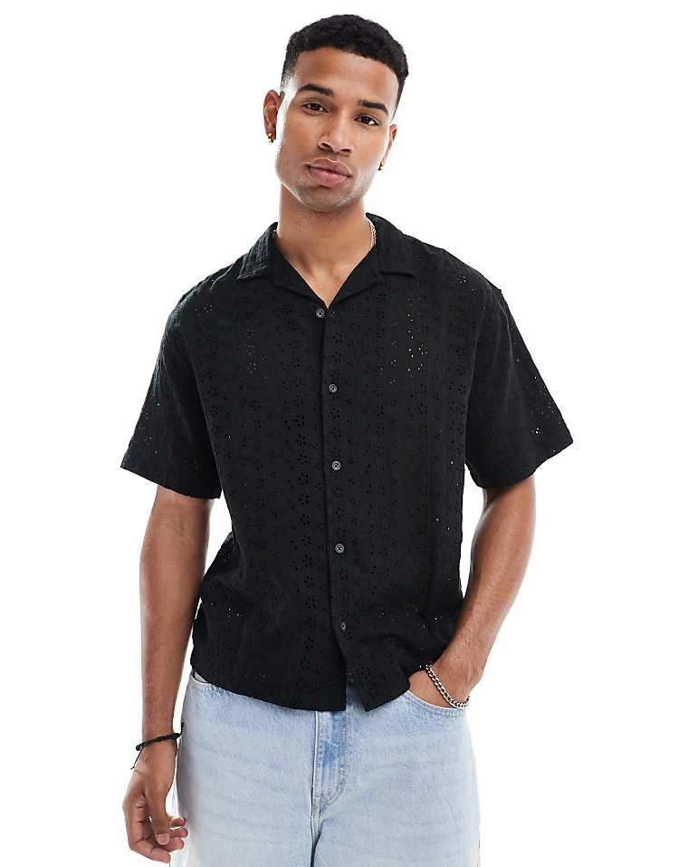 Pull&Bear Broderie Shirt In Black For Men 4 Pull&Bear Broderie Shirt In Black For Men - Image 2