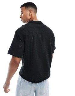 Pull&Bear Broderie Shirt In Black For Men 10 Pull&Bear Broderie Shirt In Black For Men -Pull&Bear Sales 207039940 4