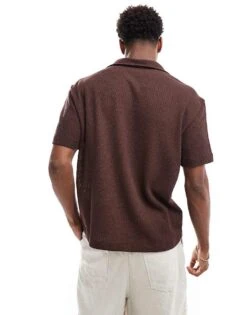 Pull&Bear Knitted Polo In Brown For Men -Pull&Bear Sales 207039974 4