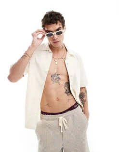 Pull&Bear Light Weight Shirt In Ecru For Men Neutral