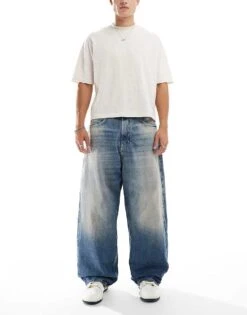 Pull&Bear Super Baggy Fit Jean In Heavy Washed Dark Blue For Men