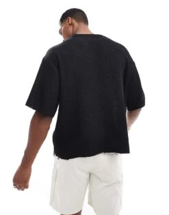 Pull&Bear Ribbed Knitted T-shirt In Black For Men 10 Pull&Bear Ribbed Knitted T-shirt In Black For Men -Pull&Bear Sales 207098719 4