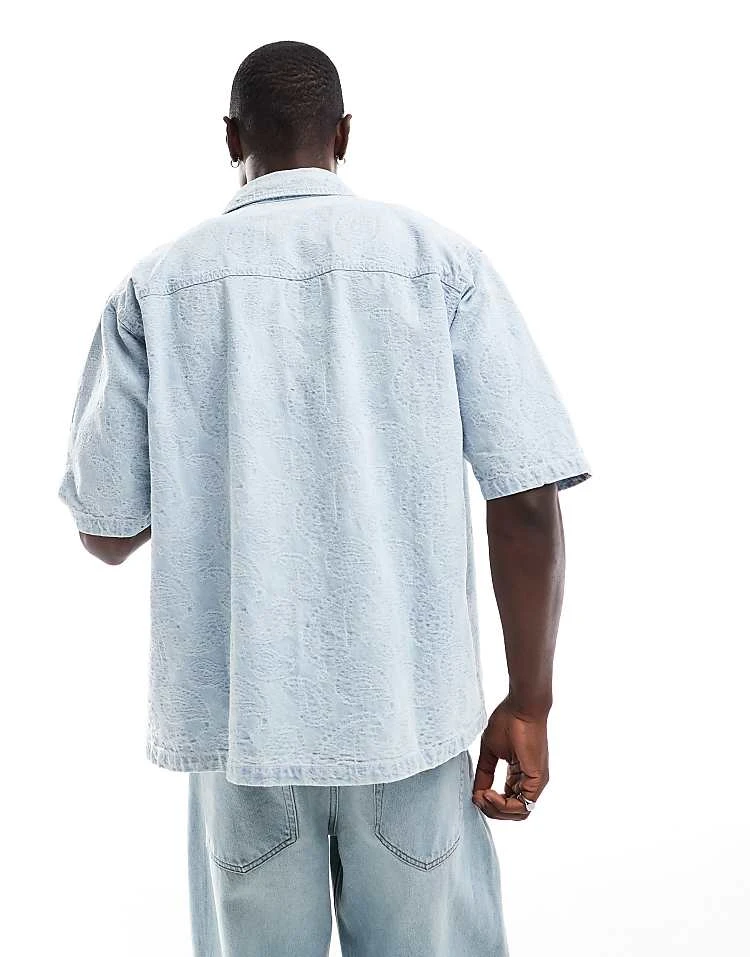 Pull&Bear Jacquard Denim Shirt In Blue For Men 4 Pull&Bear Jacquard Denim Shirt In Blue For Men - Image 2