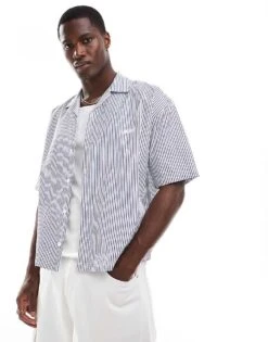 Pull&Bear Boxy Fit Stripe Shirt In Blue For Men -Pull&Bear Sales 207170846 1 blue 1