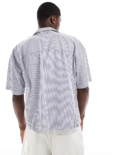 Pull&Bear Boxy Fit Stripe Shirt In Blue For Men -Pull&Bear Sales 207170846 4