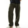 Pull&Bear Wide Leg Tailored Trouser In Khaki For Men