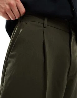 Pull&Bear Wide Leg Tailored Trouser In Khaki For Men -Pull&Bear Sales 207212948 3