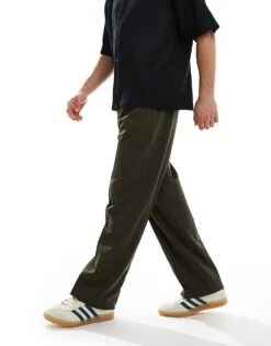 Pull&Bear Wide Leg Tailored Trouser In Khaki For Men -Pull&Bear Sales 207212948 4