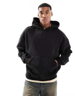 Pull&Bear Boxy Fit Hoodie In Black For Men