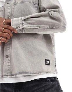 Pull&Bear Denim Acid Washed Overshirt In Grey For Men -Pull&Bear Sales 207212982 4