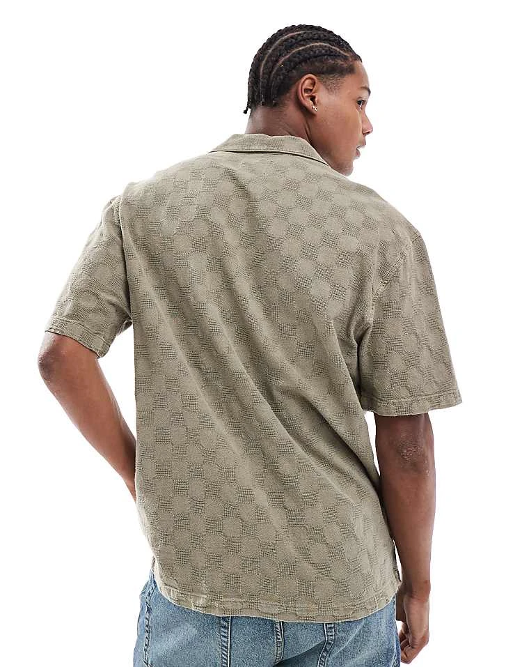 Pull&Bear Checked Detail Shirt In Khaki For Men 4 Pull&Bear Checked Detail Shirt In Khaki For Men - Image 2