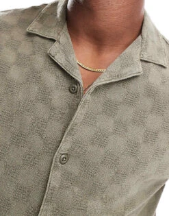 Pull&Bear Checked Detail Shirt In Khaki For Men 9 Pull&Bear Checked Detail Shirt In Khaki For Men -Pull&Bear Sales 207213105 3