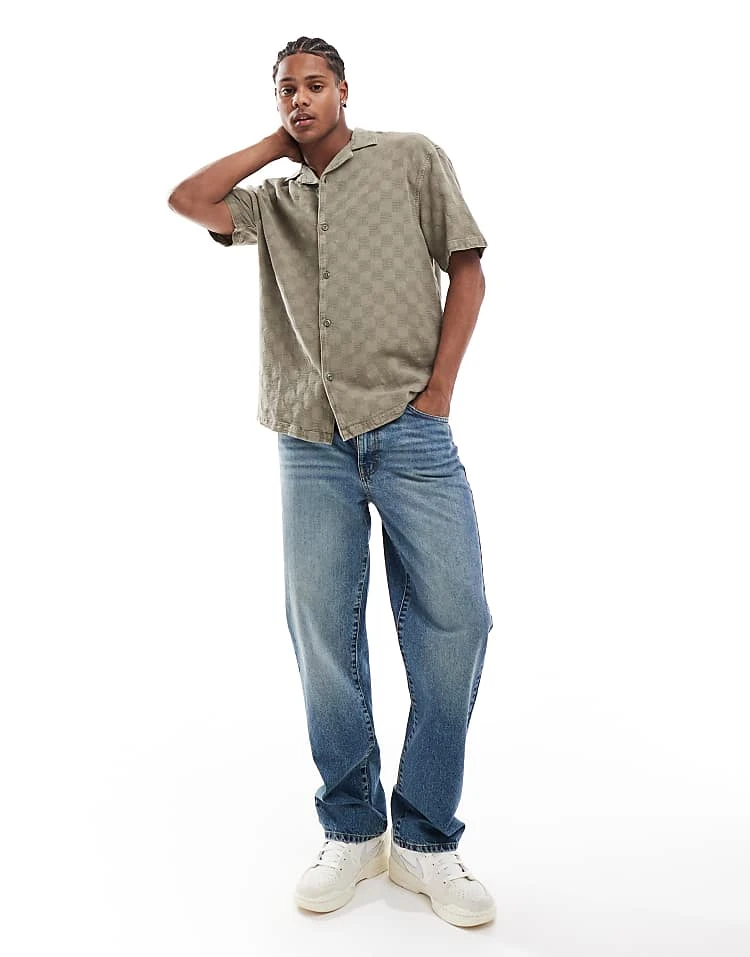 Pull&Bear Checked Detail Shirt In Khaki For Men 6 Pull&Bear Checked Detail Shirt In Khaki For Men - Image 4