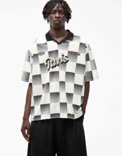 Pull&Bear Paris Checkered Retro Sports T-shirt In Ecru For Men White