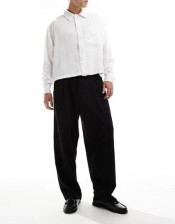 Pull&Bear Tailored Wide Leg Trousers In Black For Men