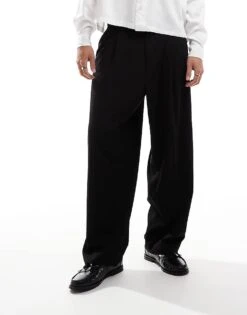 Pull&Bear Tailored Wide Leg Trousers In Black For Men -Pull&Bear Sales 207215024 4