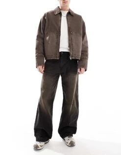 Pull&Bear Skater Fit Jeans In Washed Black For Men Brown