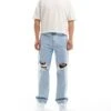 Pull&Bear Ripped Baggy Jeans In Mid Blue For Men -Pull&Bear Sales 207271496 1 blue