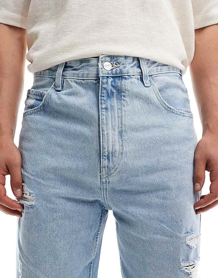 Pull&Bear Ripped Baggy Jeans In Mid Blue For Men 7 Pull&Bear Ripped Baggy Jeans In Mid Blue For Men - Image 5