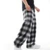Pull&Bear Wide Leg Skate Checked Trouser In Black For Men