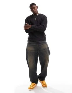 Pull&Bear Ribbed Acid Washed Jumper In Charcoal Grey For Men -Pull&Bear Sales 207308661 4