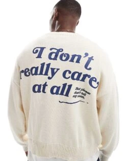 Pull&Bear Ribbed Printed Jumper In Ecru For Men