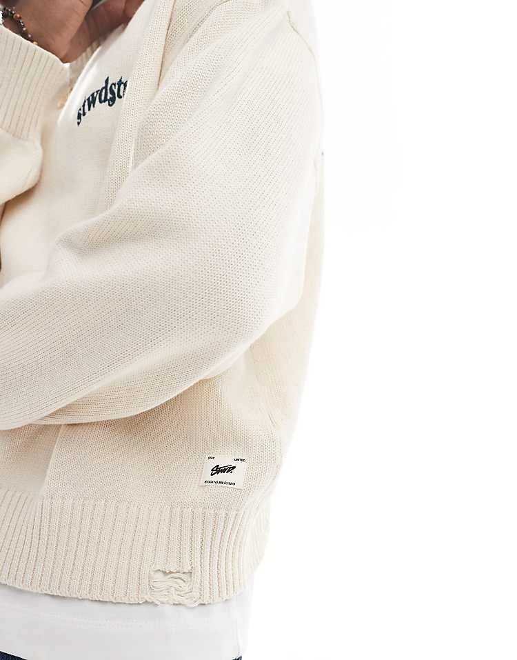 Pull&Bear Ribbed Printed Jumper In Ecru For Men 5 Pull&Bear Ribbed Printed Jumper In Ecru For Men - Image 3