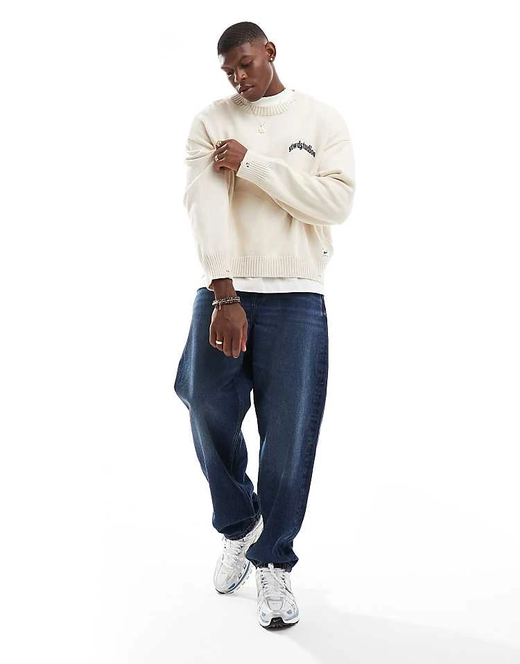 Pull&Bear Ribbed Printed Jumper In Ecru For Men 6 Pull&Bear Ribbed Printed Jumper In Ecru For Men - Image 4