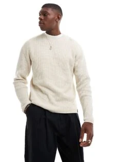 Pull&Bear Ribbed Knitted Jumper In Ecru For Men -Pull&Bear Sales 207308687 1 ecru 1