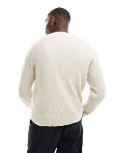 Pull&Bear Ribbed Knitted Jumper In Ecru For Men -Pull&Bear Sales 207308687 4