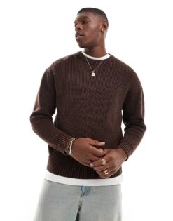 Pull&Bear Ribbed Acid Washed Jumper In Brown For Men 11 Pull&Bear Ribbed Acid Washed Jumper In Brown For Men -Pull&Bear Sales 207308708 1 brown 1