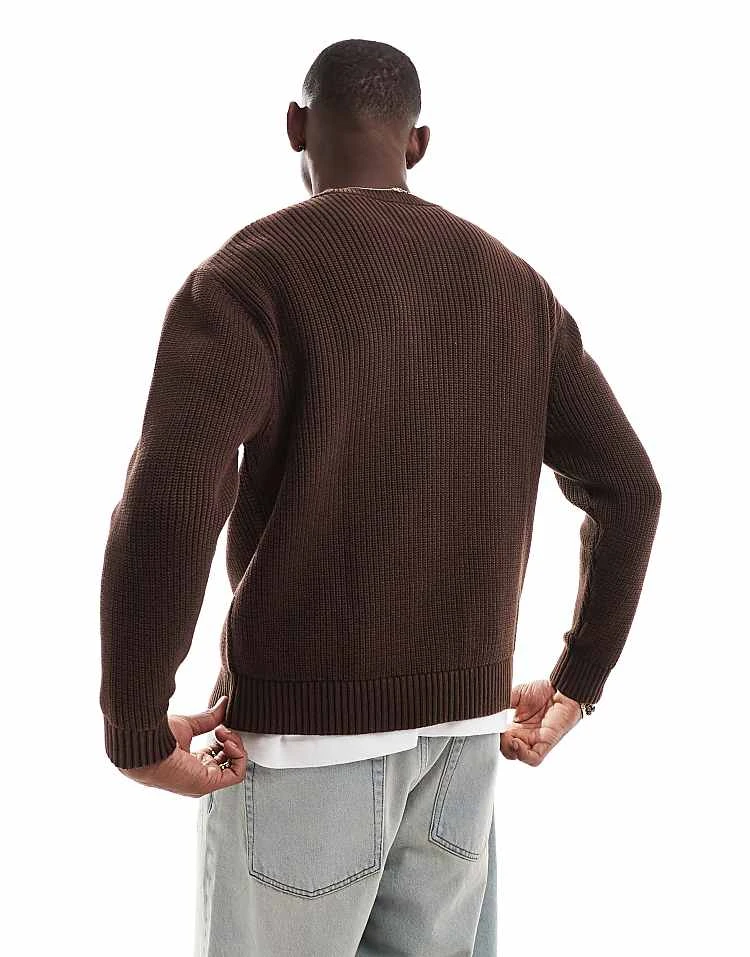 Pull&Bear Ribbed Acid Washed Jumper In Brown For Men 4 Pull&Bear Ribbed Acid Washed Jumper In Brown For Men - Image 2