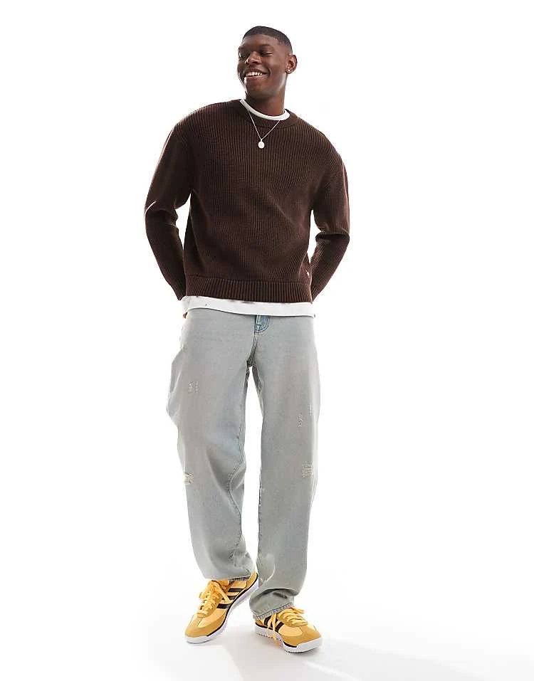 Pull&Bear Ribbed Acid Washed Jumper In Brown For Men 6 Pull&Bear Ribbed Acid Washed Jumper In Brown For Men - Image 4