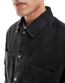 Pull&Bear Denim Acid Washed Overshirt In Black For Men -Pull&Bear Sales 207310880 4