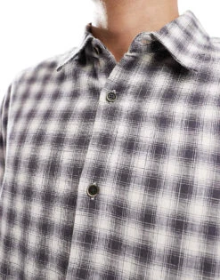 Pull&Bear Washed Checked Shirt In Grey For Men -Pull&Bear Sales 207347170 4